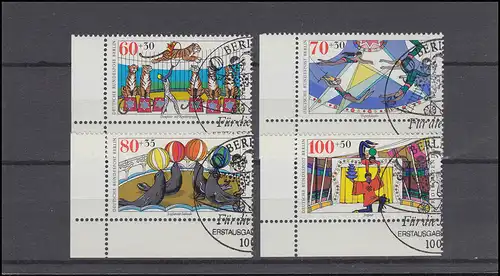 838-841 Jugend Zirkus 1989: Ecken unten links, Satz mit ESSt BRERLIN