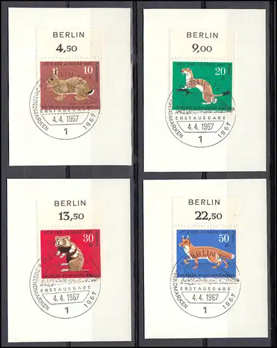 299-302 Jeunes animaux à fourrure: ensemble de bord avec impression BERLIN en papier avec ESSt