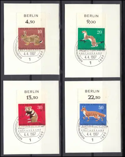 299-302 Jugend Pelztiere: Oberrand-Satz mit BERLIN-Zudruck auf Papier mit ESSt