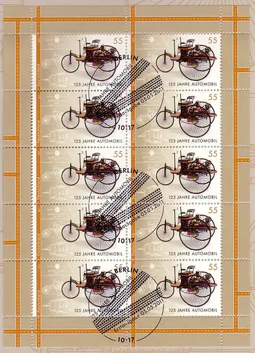 2867 125 Jahre Automobile & Carl Benz - 10er-Bogen auf Kartonvorlage, ESST