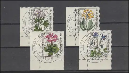 703-706 Wofa Gefährdete Alpenblumen 1983: Satz Ecken unten links, ESSt BERLIN