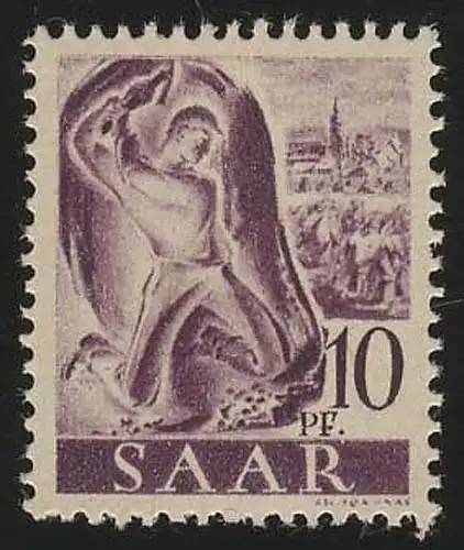 Sarre 210Z Freitmark 10 Pf., sans filigrane, **