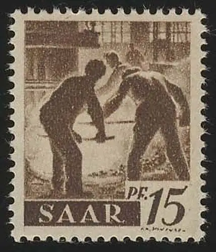 Saarland 212Z Freimarke 15 Pf., ohne Wasserzeichen, **