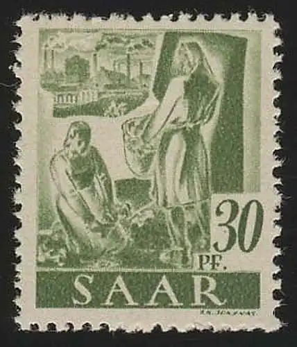 Saarland 217Z Freimarke 30 Pf., ohne Wasserzeichen, **