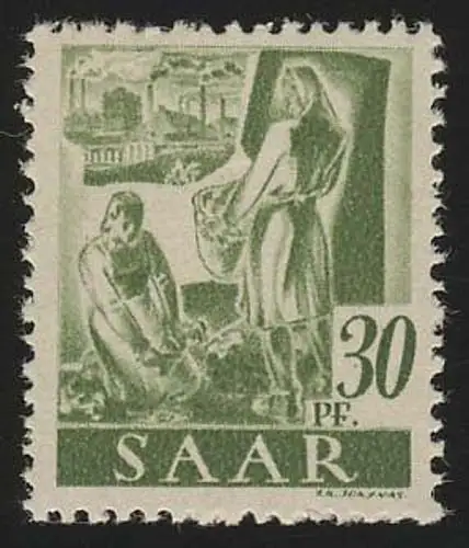 Sarre 217Z Freitmark 30 Pf., sans filigrane, **