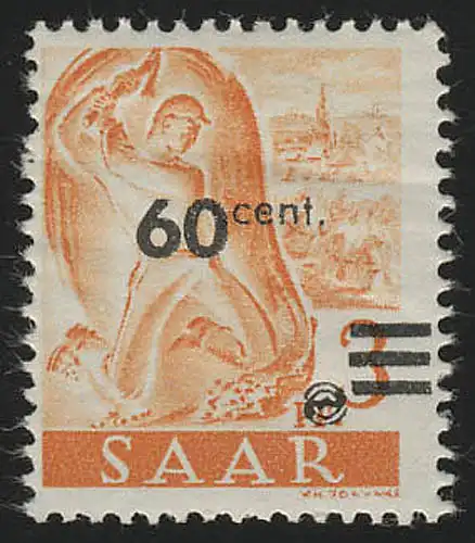 Saarland 227Z II Aufdruck auf Neuauflage 60 C auf 3 Pf., **