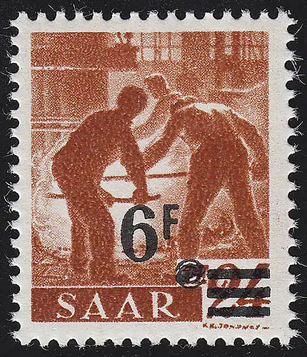 Saarland 233Z II Aufdruck Neuauflage 6 Fr auf 24 Pf., postfrisch **