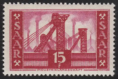 Sarre 329 Freischmarke 15 Fr, rose foncé, avec inscription, **