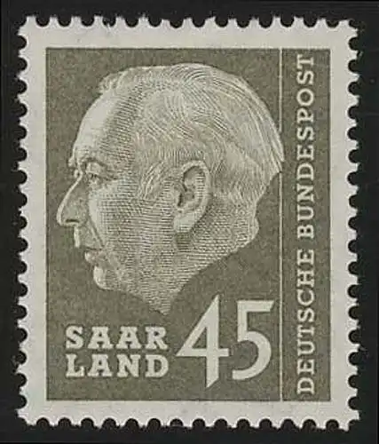 Saarland 392 Heuss 45 (Fr) 1957, **