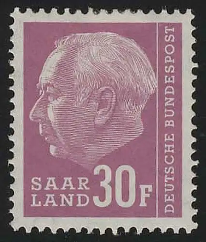 Saarland 419 Heuss 30 Fr 1957, **