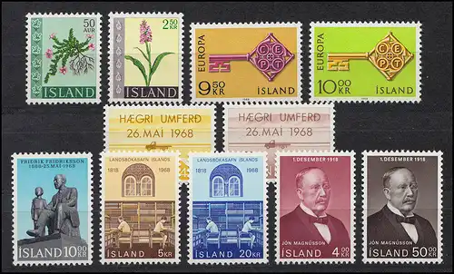 415-425 Island Jahrgang 1968 komplett, postfrisch ** / MNH