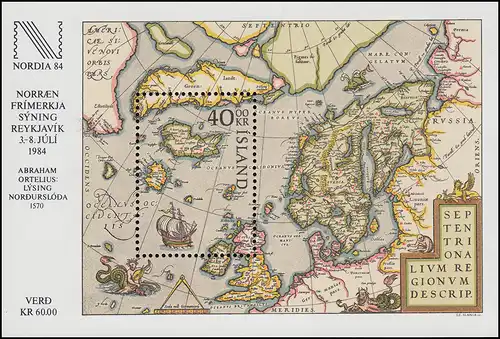 Islande Block 6 Exposition NORDIA'84: Carte des pays du nord, ** / MNH