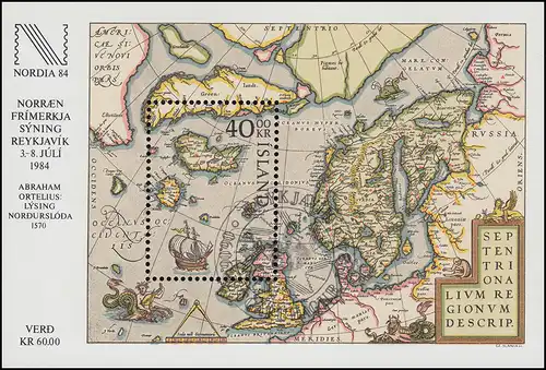 Island Block 6 Ausstellung NORDIA'84: Landkarte nördlicher Länder, ESSt 6.6.1984