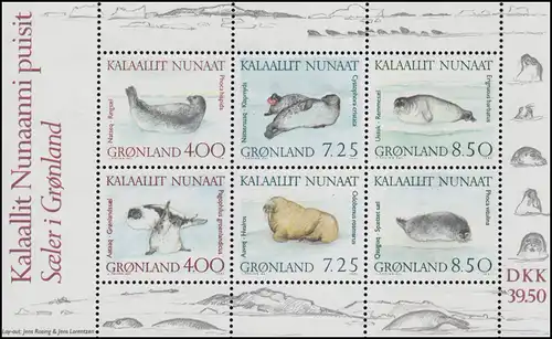 Grönland Block 3 Robben 1991 ** / MNH