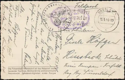 BS Bureau des vêtements de terrain de l'armée de L'air 1/VIIII, AK Wekelsdorfer Felsendom, 15.1.44