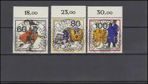 852-854 Postbeförderung 1989: Oberrand-Satz mit zentrischen ESSt BERLIN