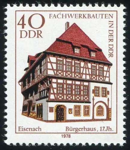 2298 Fachwerk 40 Pf mit PLF oberer Schatten des Erkers mit Einkerbung, Feld 5 **