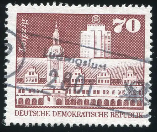 Poststellenstempel 2891 Ludwigslust 2 auf Dauermarke 1881 Leipzig Altes Rathaus