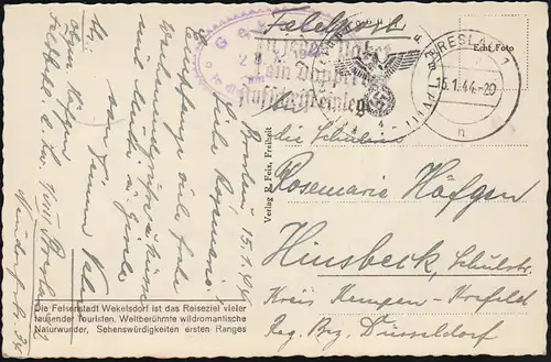 BS Feldbekleidungsamt der Luftwaffe 1/VIIII, AK Felsenstadt Wekelsdorf, 15.1.44