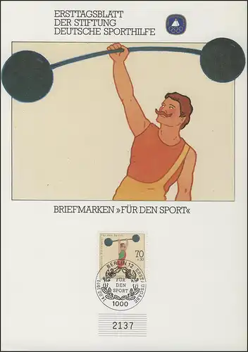 Ersttagsblatt Stiftung Deutsche Sporthilfe Gewichtheben Bund 1499 ESSt Berlin