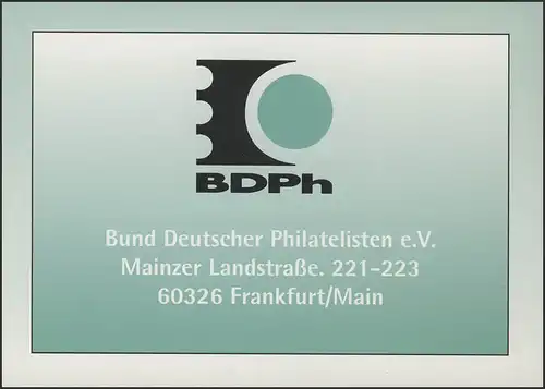 Faltkarte 50 Jahre Bund Deutscher Philatelisten 1996, ESSt Bonn 14.8.96