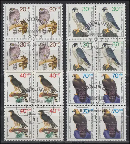 442-445 Jeunes oiseaux de proie 1973: jeu de quatre blocs ESSt BERLIN
