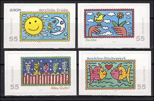 2665-2668 Post/Europa, SELBSTKLEBEND - Satz auf NEUTRALER Folie, **