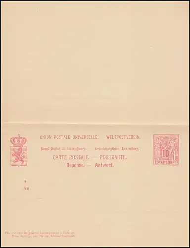 Luxembourg Carte postale P 52II Allegorie Carte double 10/10 C., 139x90, non utilisée