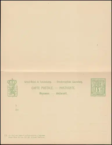 Luxembourg Carte postale P 51II Allegorie Carte double 5/5 C., 139x90, non utilisée