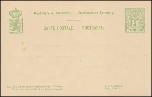 Luxemburg Postkarte P 49bII Allegorie 5 C. Antiqua, 139x90, ungebraucht 