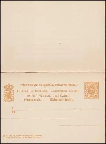 Luxemburg Postkarte P 34 Wappen im Oval 10/10, Oberkante gefalzt, ungebraucht 