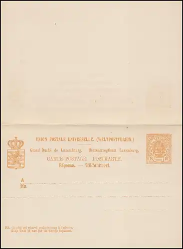 Luxemburg Postkarte P 34 Wappen im Oval 10/10, Oberkante gefalzt, ungebraucht 