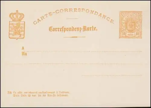 Luxembourg Carte postale P 22 Blagues dans l'oval 10 C., 3 lignes d'adresse, non utilisées