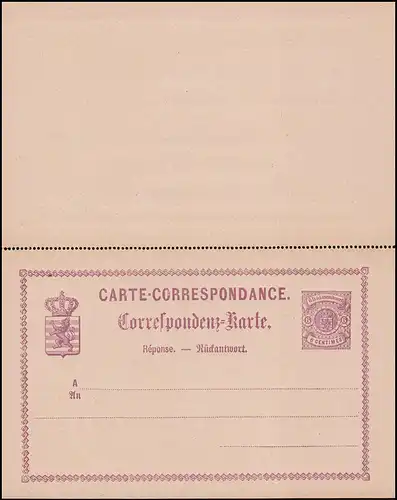 Luxemburg Postkarte P 11 Wappen im Kreis 6/6 C. rotviolett, ungebraucht 