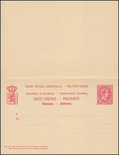 Luxembourg Carte postale P 56 Grand-Duc Adolf Carte double 10/10 C. non utilisée