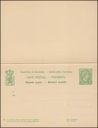 Luxembourg Carte postale P 55 Grand-Duc Adolf Carte double 5/5 C. non utilisée