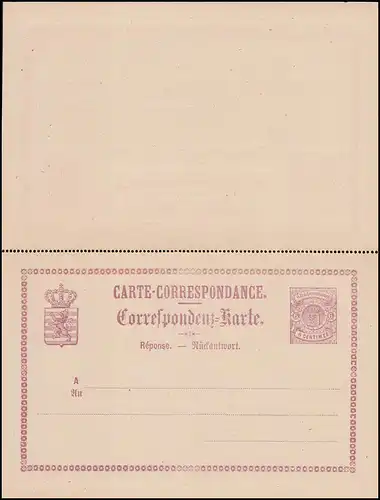 Luxemburg Postkarte P 6 Wappen im Kreis 6/6 C. rotviolett, ungebraucht