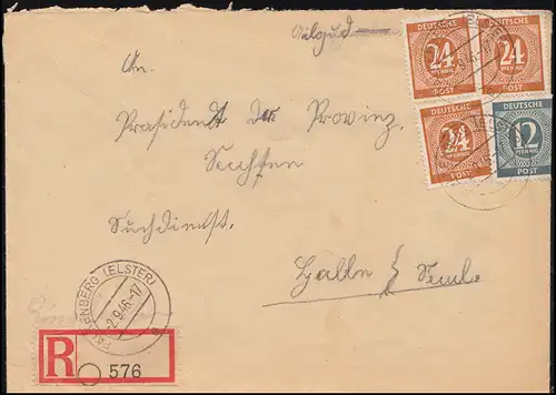 920+925 Conseil de contrôle chiffres MiF R lettre Not-R-Zelet FALKENBERG/ELSTER 2.9.1946