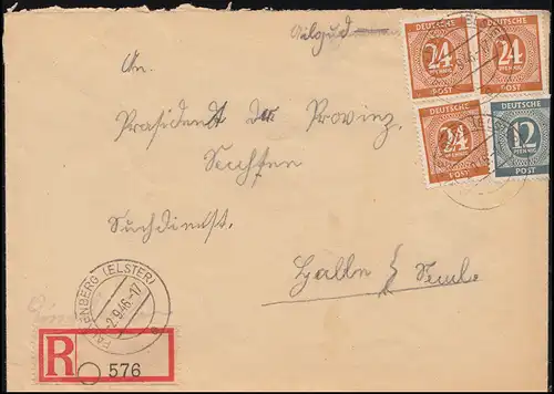 920+925 Kontrollrat Ziffern MiF R-Brief Not-R-Zettel FALKENBERG/ELSTER 2.9.1946 