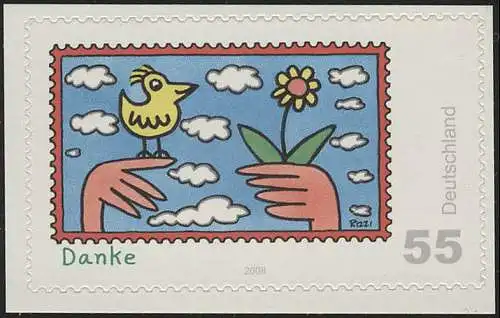 2668 Post: Danke, selbstklebend NEUTRALE Folie, 10 Einzelmarken, alle **