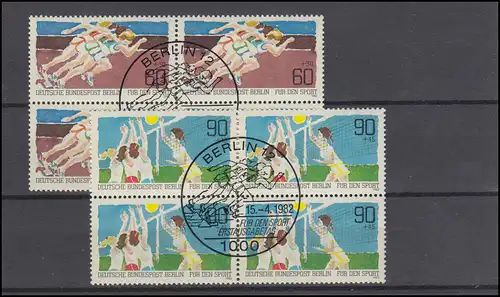 664-665 Sporthilfe 1982: Viererblock-Satz zentrische ESSt BERLIN 15.4.82