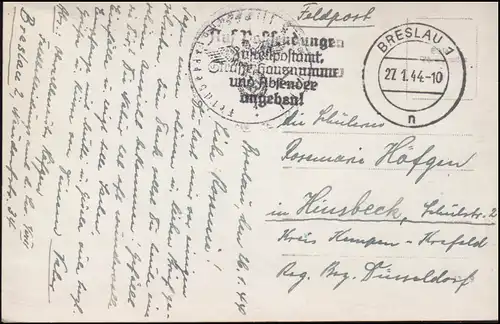 BS Feldbekleidungsamt der Luftwaffe 1/VIIII, Wekelsdorfer Felsen BRESLAU 27.1.44