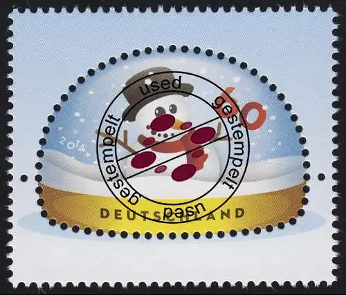 3111 Winter & Schneemann, perforierte Schneekugel, gestempelt O