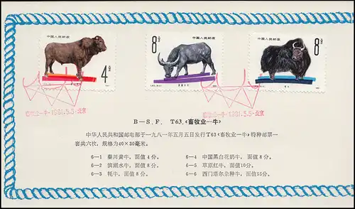 Carte commémorative Chine 1690-1695 Animaux domestiques: Bovins 1981, ESSt 5.5.81