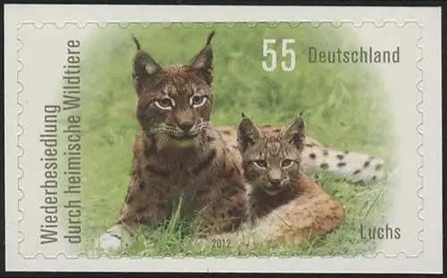 2921 Luchs, selbstklebend NEUTRALE Folie, 10 Einzelmarken, alle **