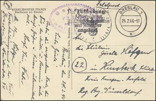 BS Bureau des vêtements de terrain de l'armée de L'air 1/VIIII, Beethoven am Piano, BRESLAU 1944