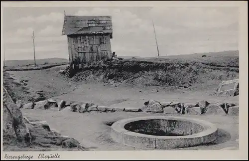 BS ...amt der Luftwaffe Breslau, AK Riesengebirge Elbequelle, geschrieben 2.2.44