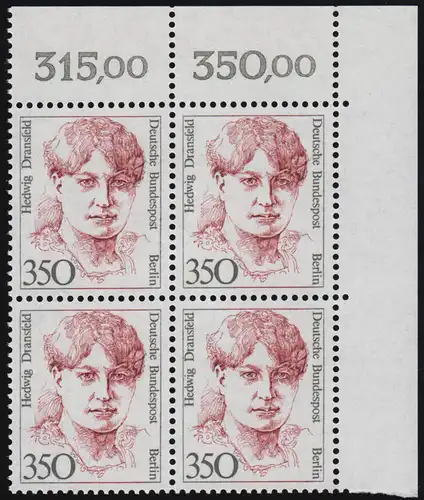 828 Frauen 350 Pf Eck-Vbl. or ** postfrisch