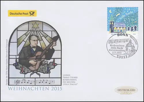 3186 chanson de Noël Silence nuit, sk, bijoux FDC Allemagne exclusive