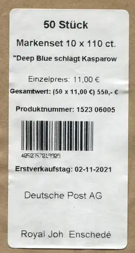 FB 111 Schach - Deep Blue schlägt Kasparow, Folienblatt-BANDEROLE, Type II